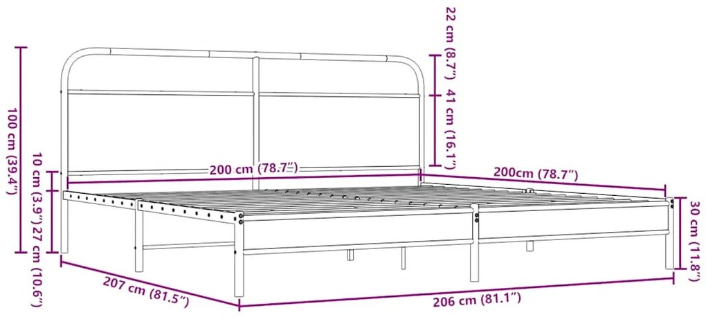 Estrutura cama sem colchão 200x200cm metal carvalho castanho