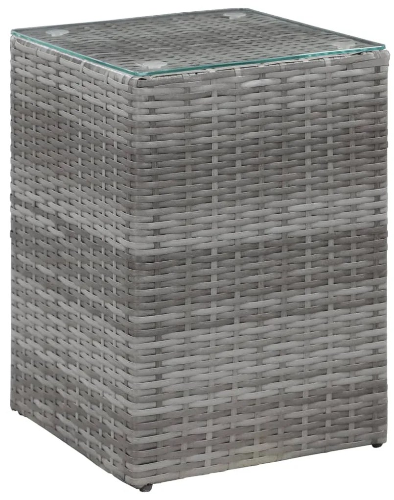 vidaXL Mesa de apoio com tampo de vidro 35x35x52 cm vime PE cinzento
