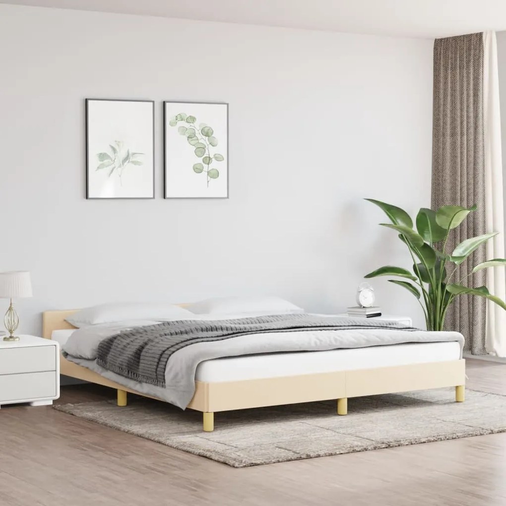 vidaXL Estrutura de cama sem colchão 180x200 cm tecido cor creme