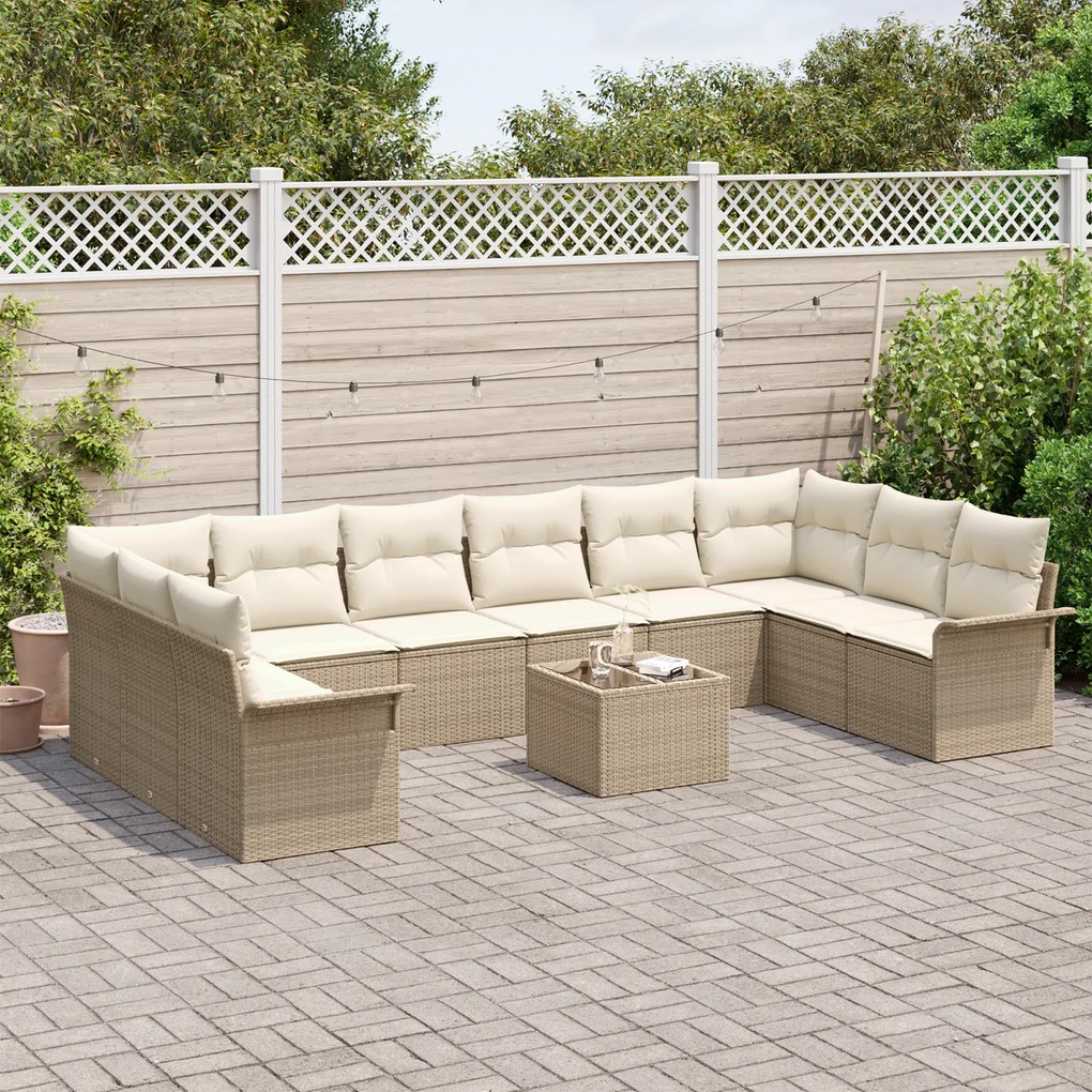 Conjunto de Sofá de Jardim vidaXL com Almofadas 11 Peças em Rattan Mar