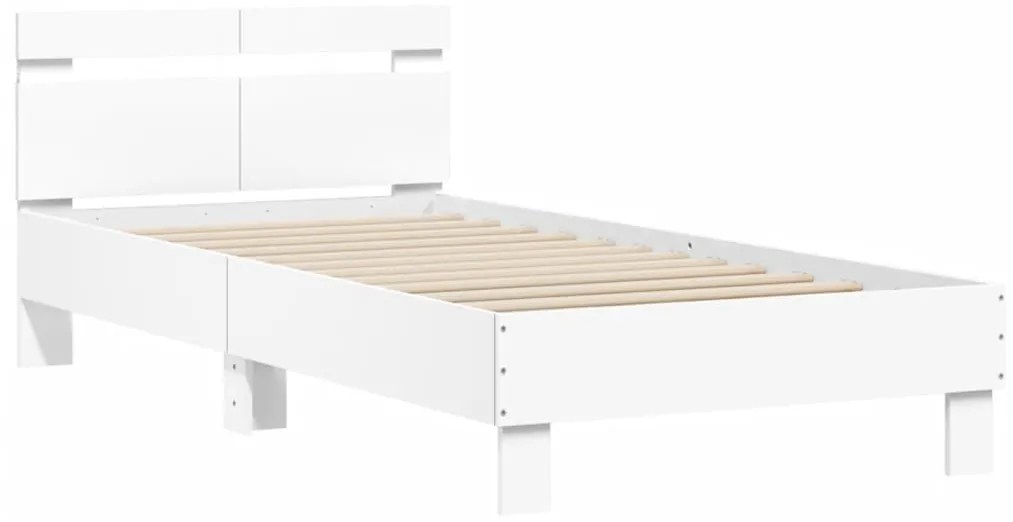 Estrutura de cama com cabeceira e luzes LED 100x200 cm branco