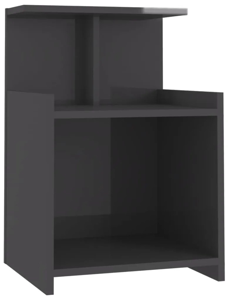 Mesa de cabeceira 40x35x60 cm contraplacado cinzento brilhante