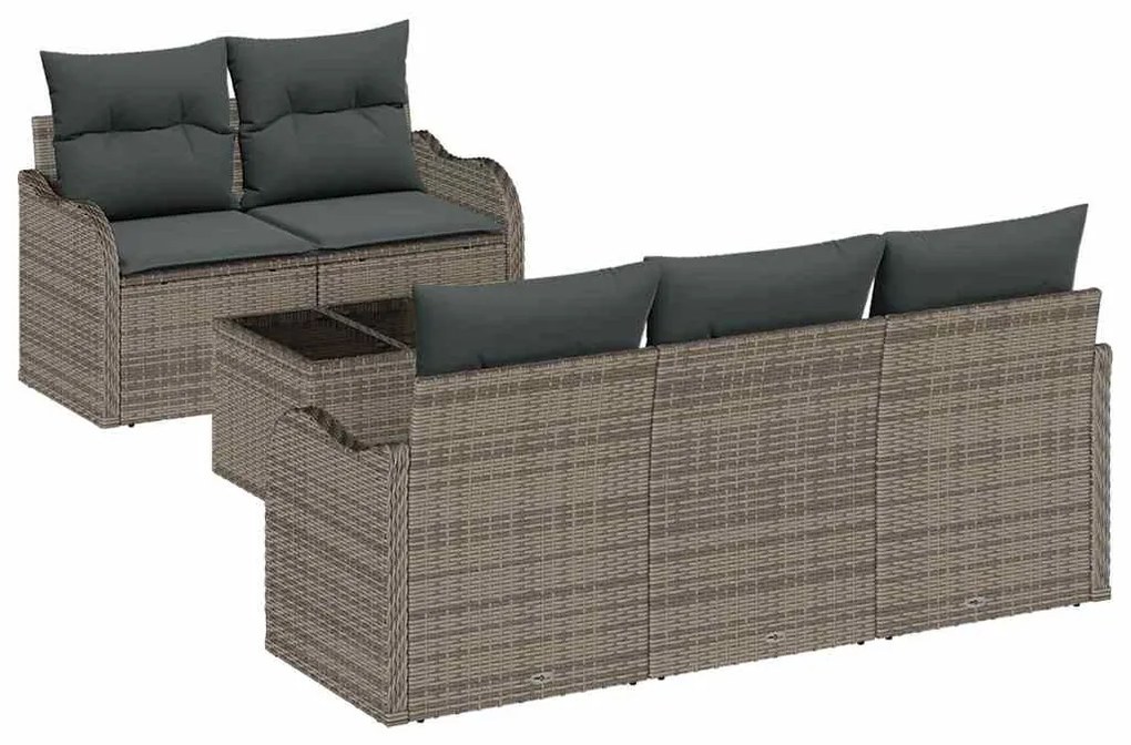 Sofá de Jardim Modular com 6 Peças e Almofadas Cinza em Rattan