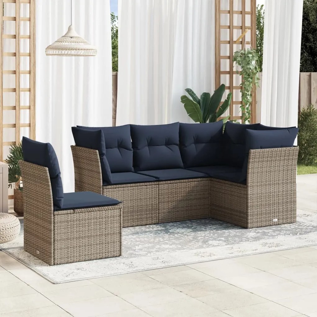 vidaXL 5 pcs conjunto sofás p/ jardim c/ almofadões vime PE cinzento