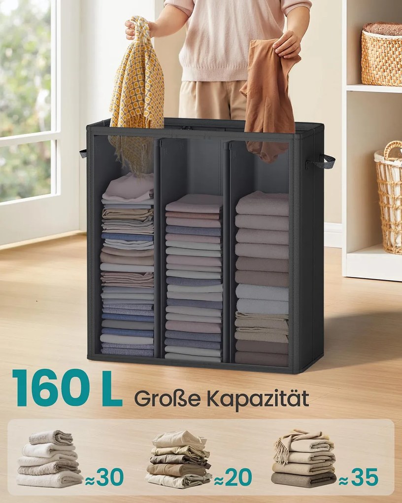 Cesto para roupa suja com três compartimentos (160 L) 64 x 33 x 75 cm Preto