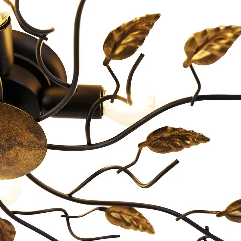 LED Plafon Inteligente Preto com Dourado 80 cm 4-Luzes incl. 4 Wifi P45 - Foglie Clássico / Antigo
