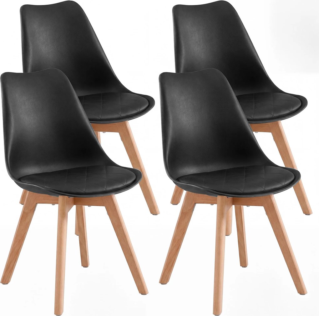 Conjunto de 4 cadeiras de sala de jantar (MESA NÃO INCLUIDA): cadeiras de cozinha estofadas assento em couro PU e madeira de faia, 46,5 x 57 x 79 cm,