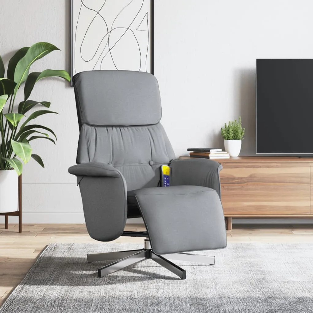 356669 vidaXL Cadeira massagens reclinável c/ apoio de pés tecido cinza-claro
