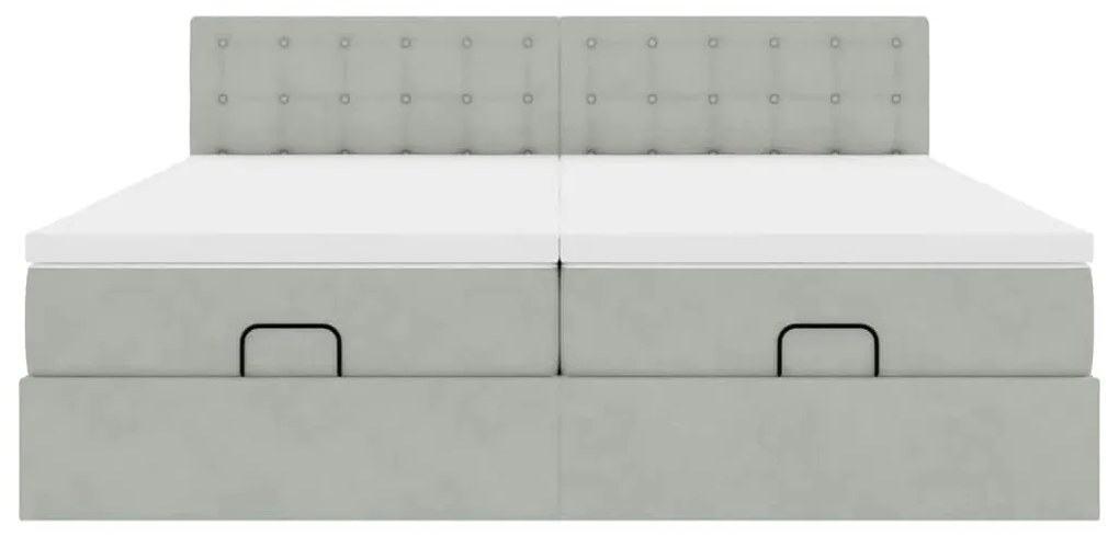 Estrutura cama otomana colchões 200x200cm veludo cinzento claro