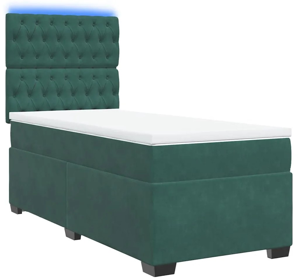 Cama com molas/colchão 90x190 cm veludo verde-escuro