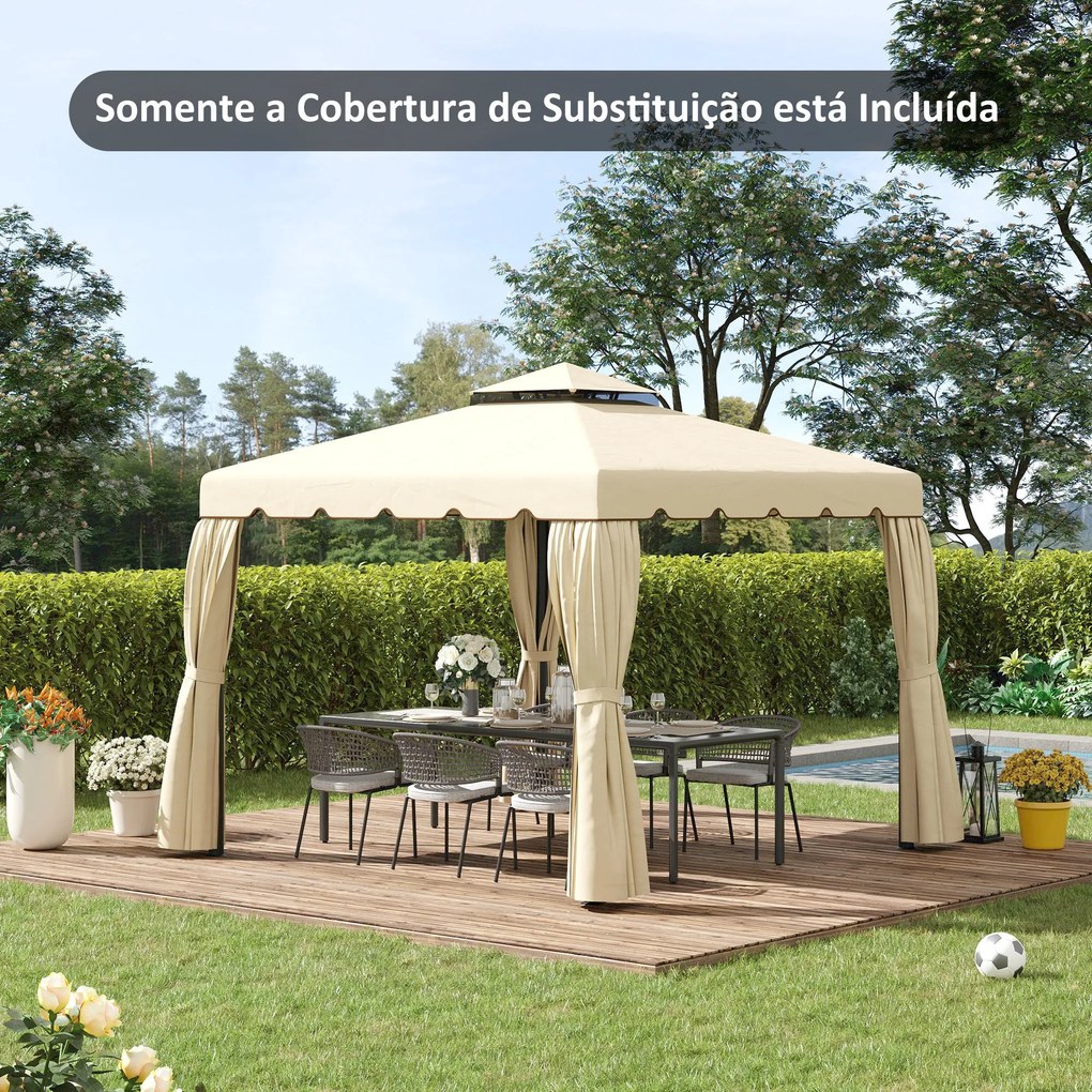 Cobertura de Substituição para Pérgola 2,96x2,96m Teto de Substituição para Pérgolas Exterior com Duplo Teto e 8 Orifícios de Drenagem Bege