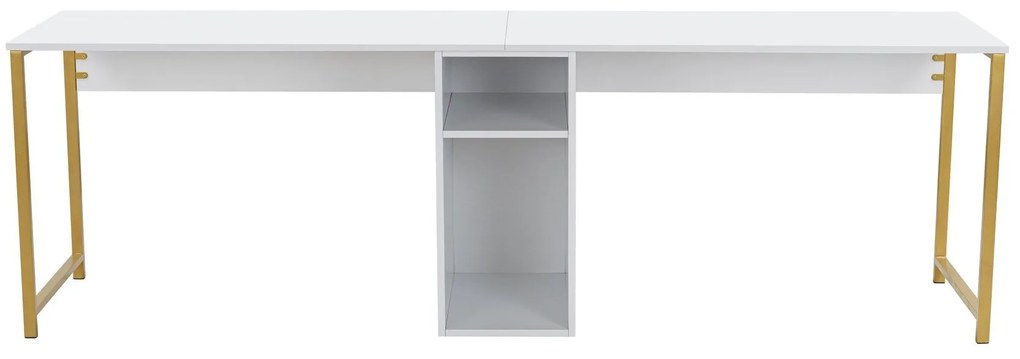 Secretária Dupla "Twin Study Desk" – Branco e Dourado, 240x60x74 cm, D