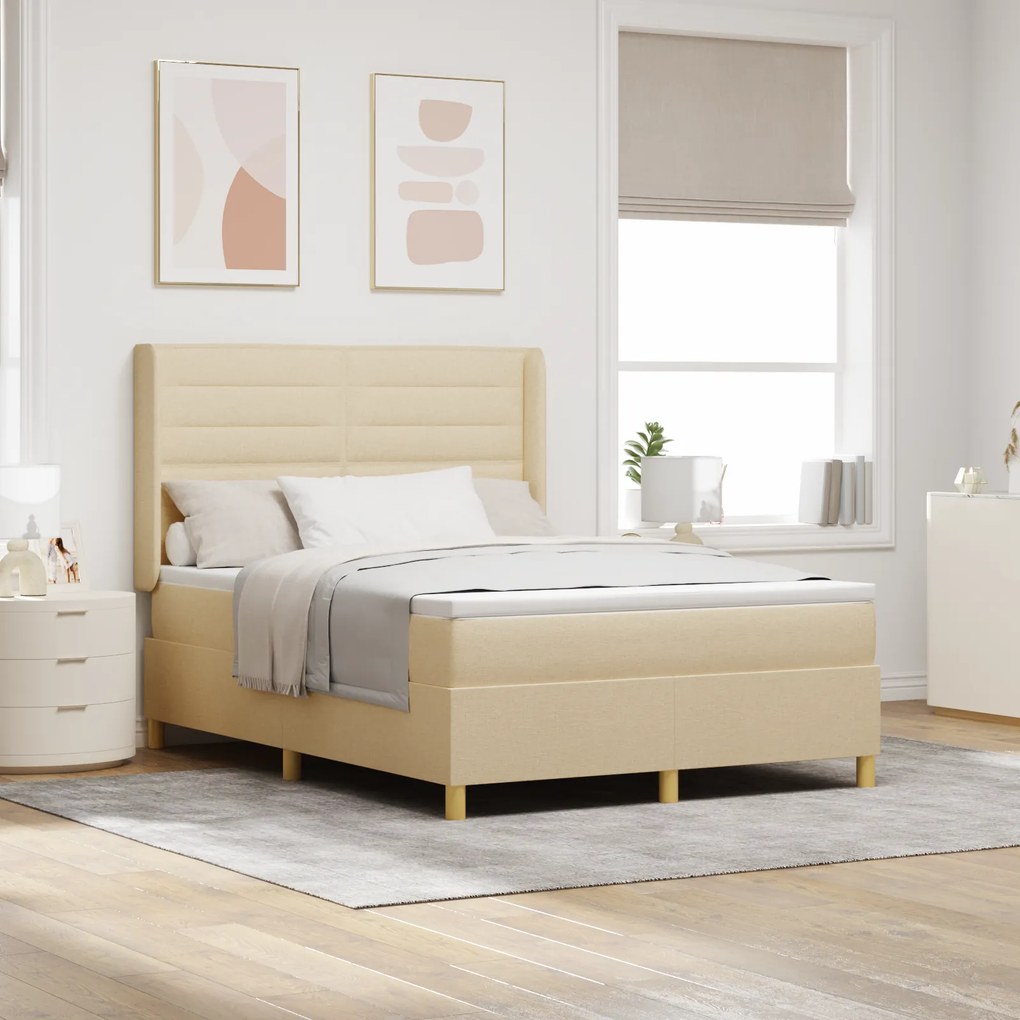 Cama Box Spring vidaXL com Colchão e LED Creme 160x200 cm Tecido