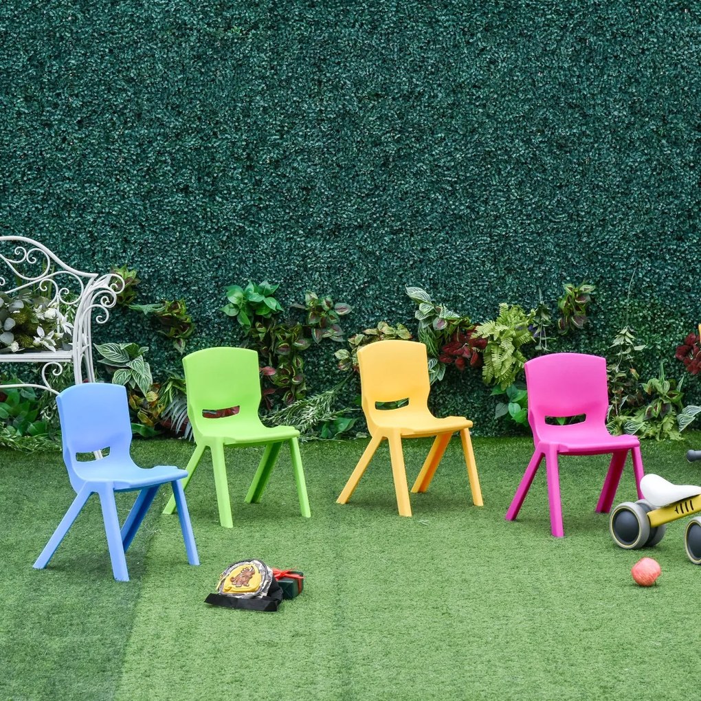 HOMCOM Cadeiras empilháveis ​​para crianças Conjunto de 4 cadeiras de aprendizagem para uso interno e externo