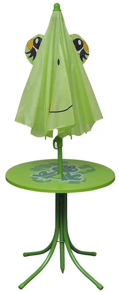 3 pcs conjunto bistrô de jardim infantil c/ guarda-sol verde