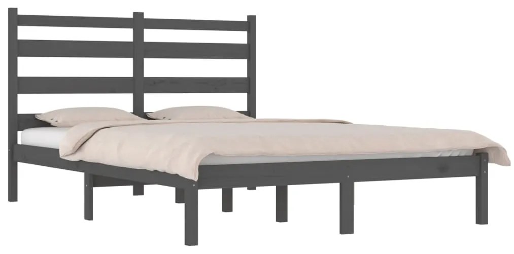 Estrutura de cama casal 135x190 cm pinho maciço cinza