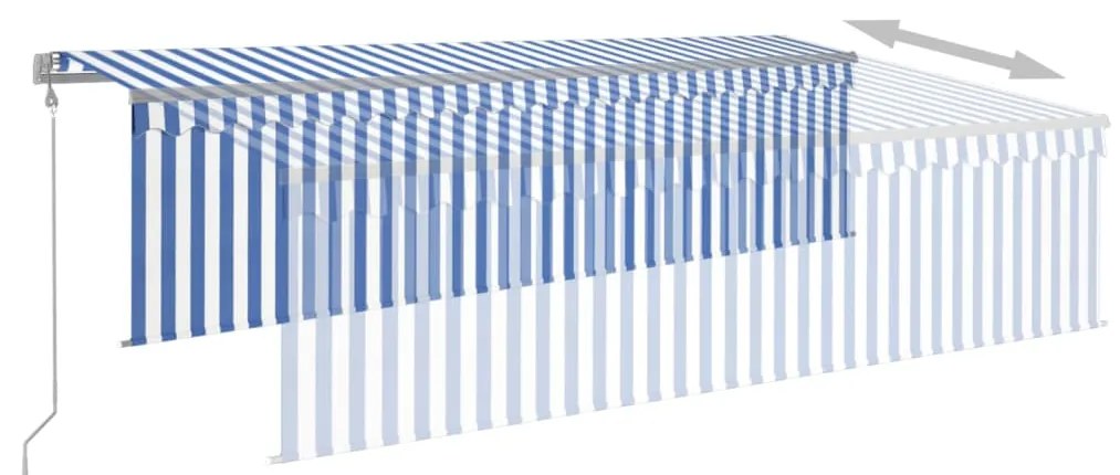 Toldo autom. c/ estore/LED/sensor de vento 5x3 m azul/branco