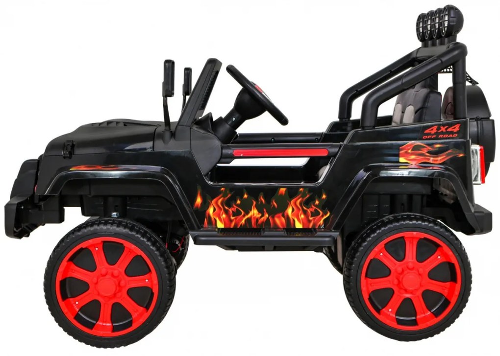 Carro elétrico para Crianças 12V 4x4 NEW Raptor DRIFTER 4 x 4 Rodas de EVA, Assento de couro Preto Chamas