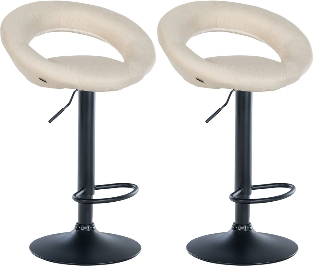 Conjunto de 2 bancos de bar Olinda em tecido e com estrutura preta 52 x 77-97 x 47 cm Creme