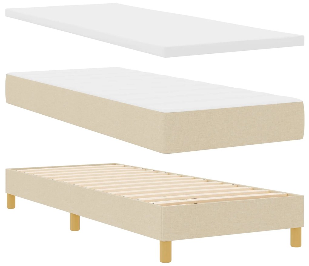 Cama Box Spring com Colchão &amp; LED Creme 80x200 cm Tecido
