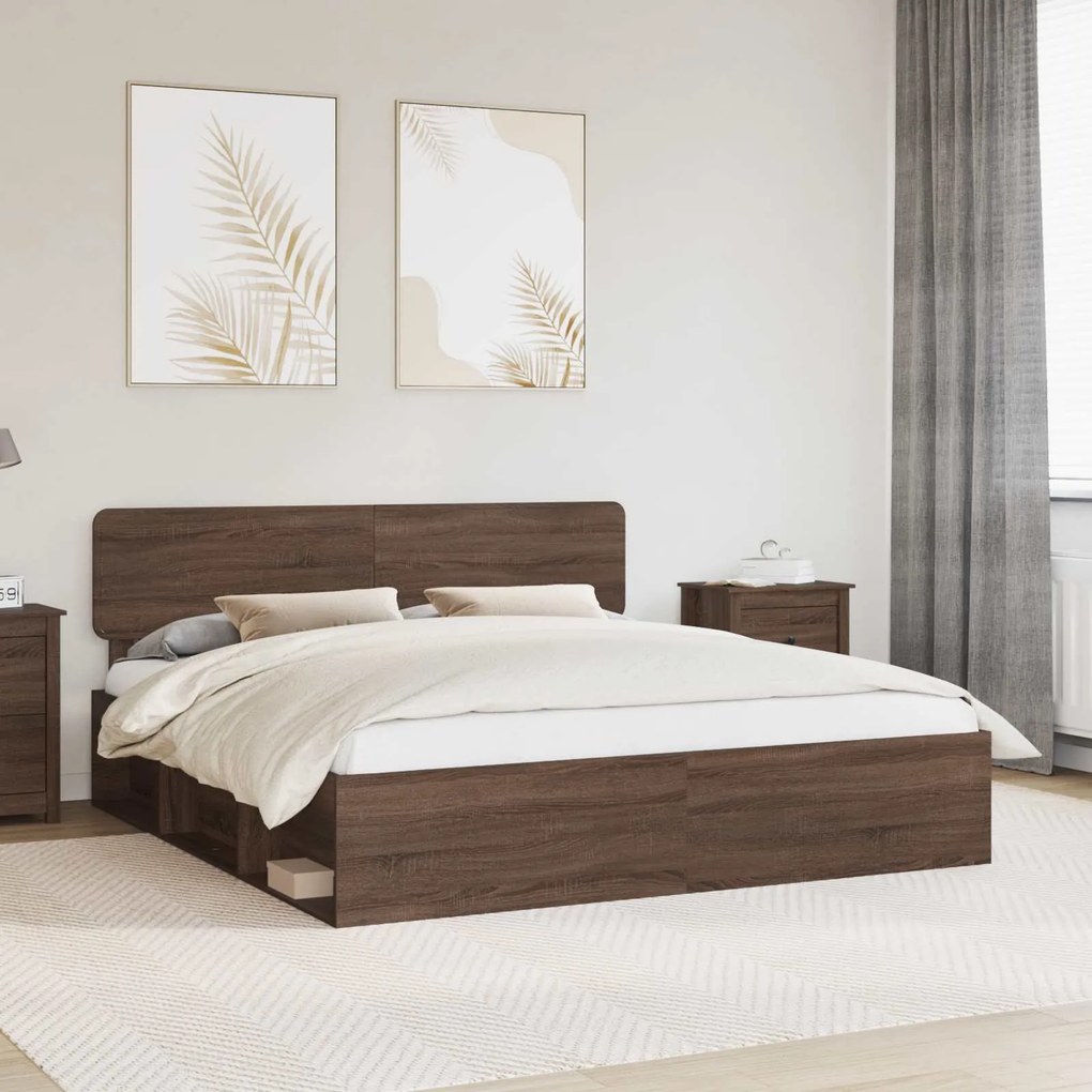 vidaXL Estrutura da Cama com cabeceira Carvalho Marrom 180 x 200 cm