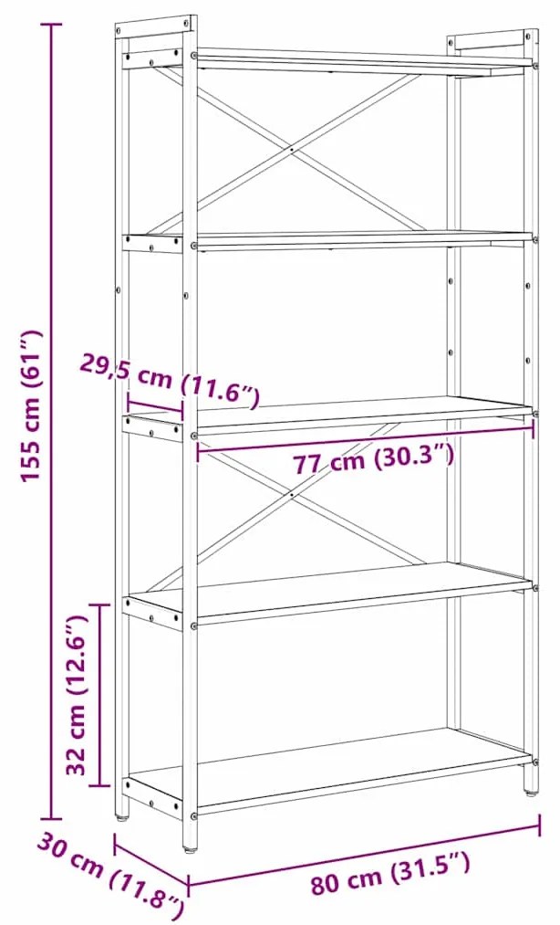 Estante Sonoma cinzento 80 x 30 x 153 cm Madeira processada
