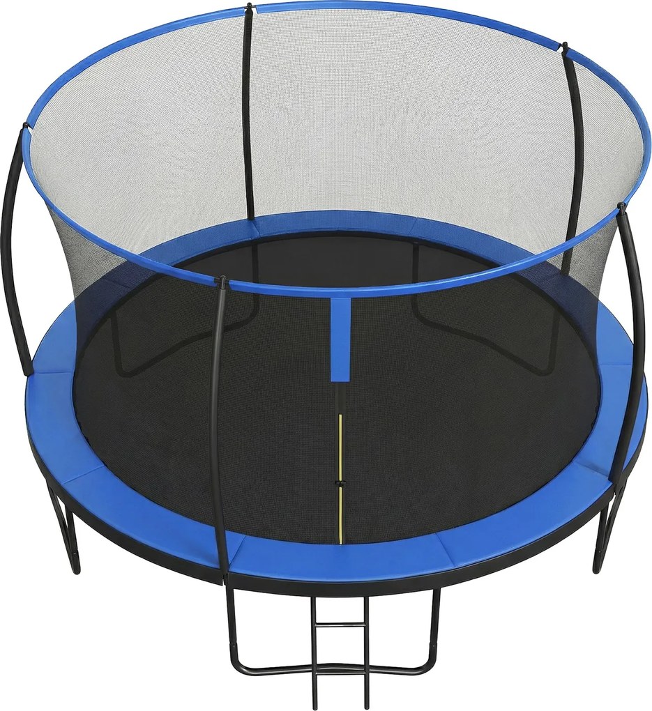 Trampolim infantil de jardim de 427 cm com varas curvas, rede de segurança Preto-Azul
