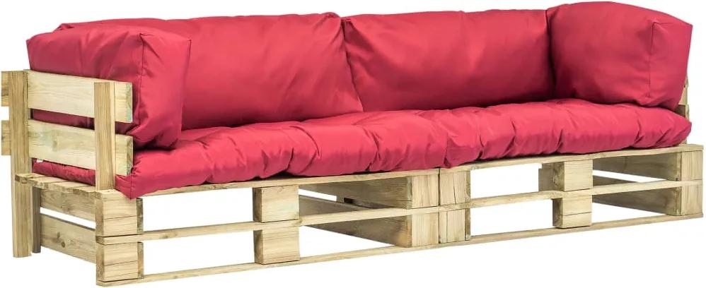 Sofás de paletes 2 pcs almofadões vermelhos madeira pinho