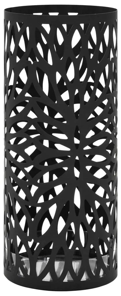 Suporte para guarda-chuvas com folhas em aço preto