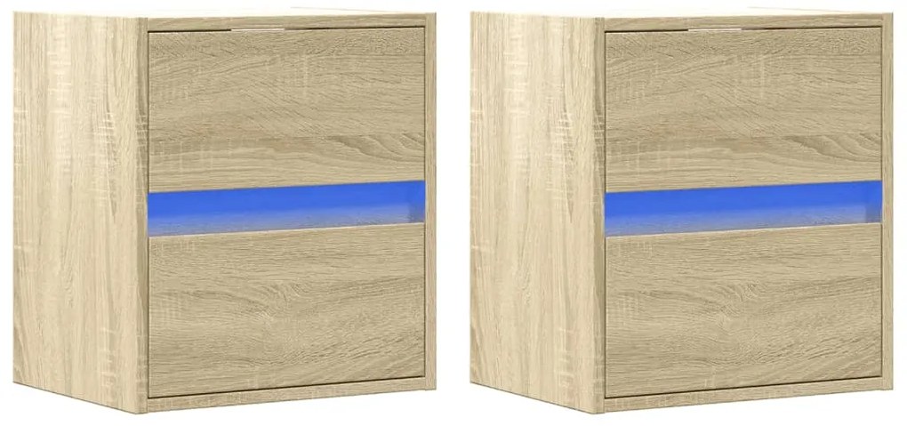 Mesas de cabeceira de parede com luzes LED 2pcs carvalho sonoma
