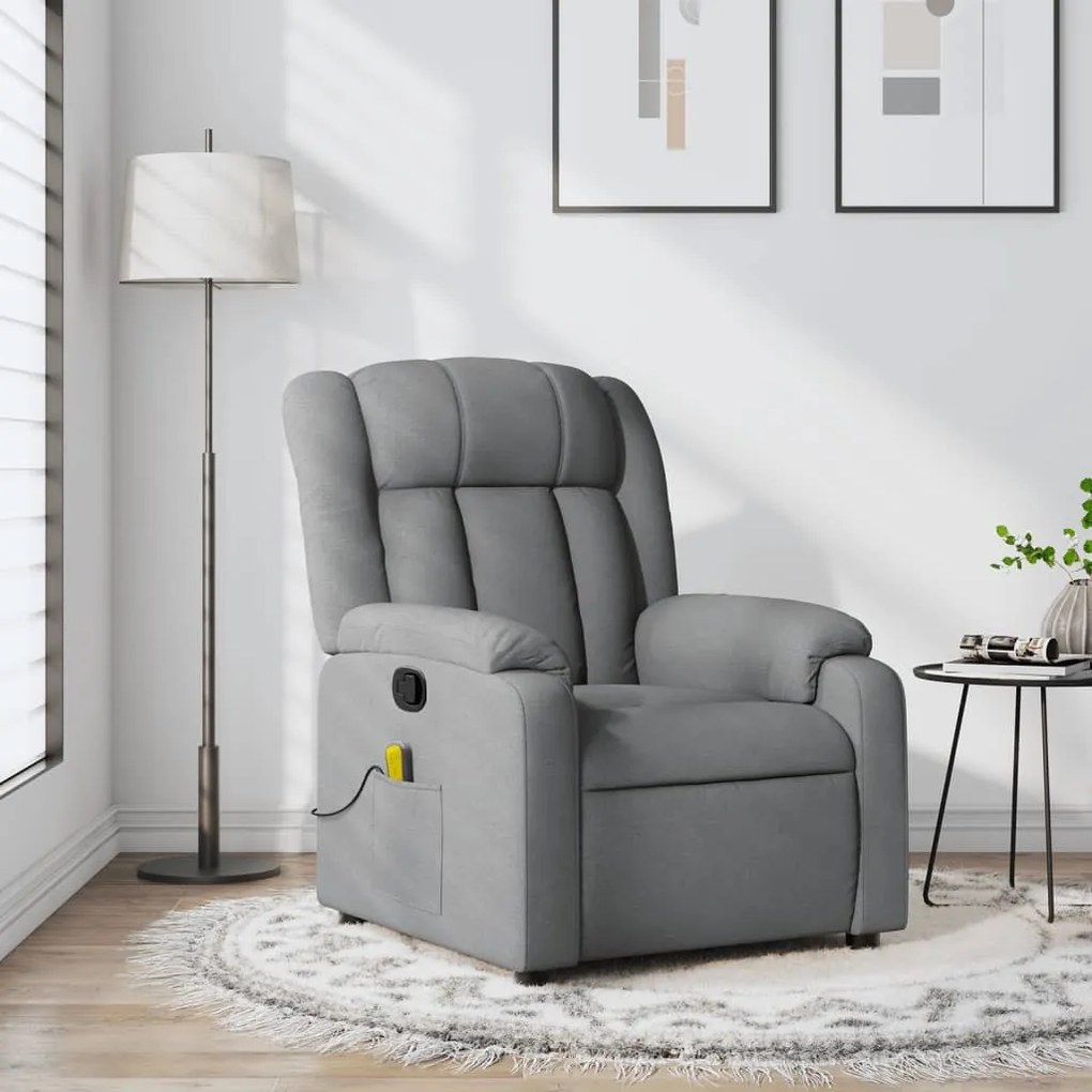 vidaXL Poltrona de massagens reclinável tecido cinzento-claro