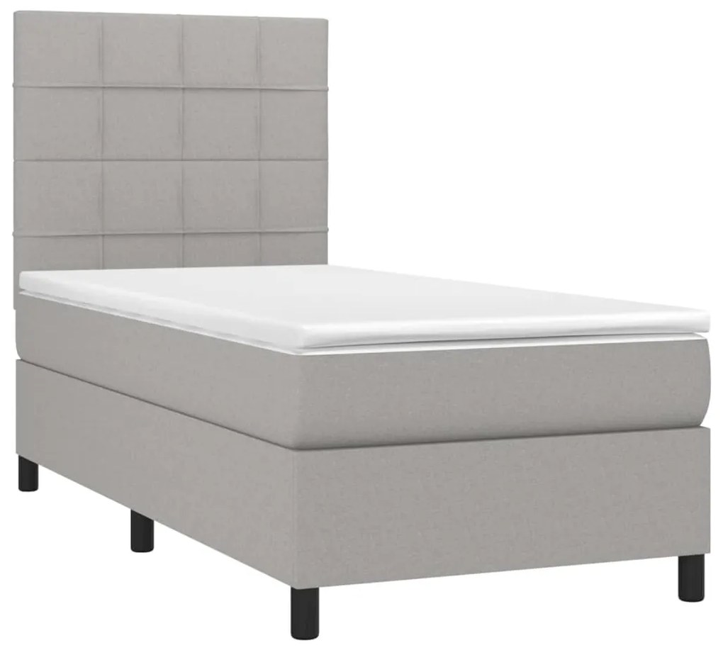 Cama box spring c/ colchão e LED 90x190 cm tecido cinza-claro