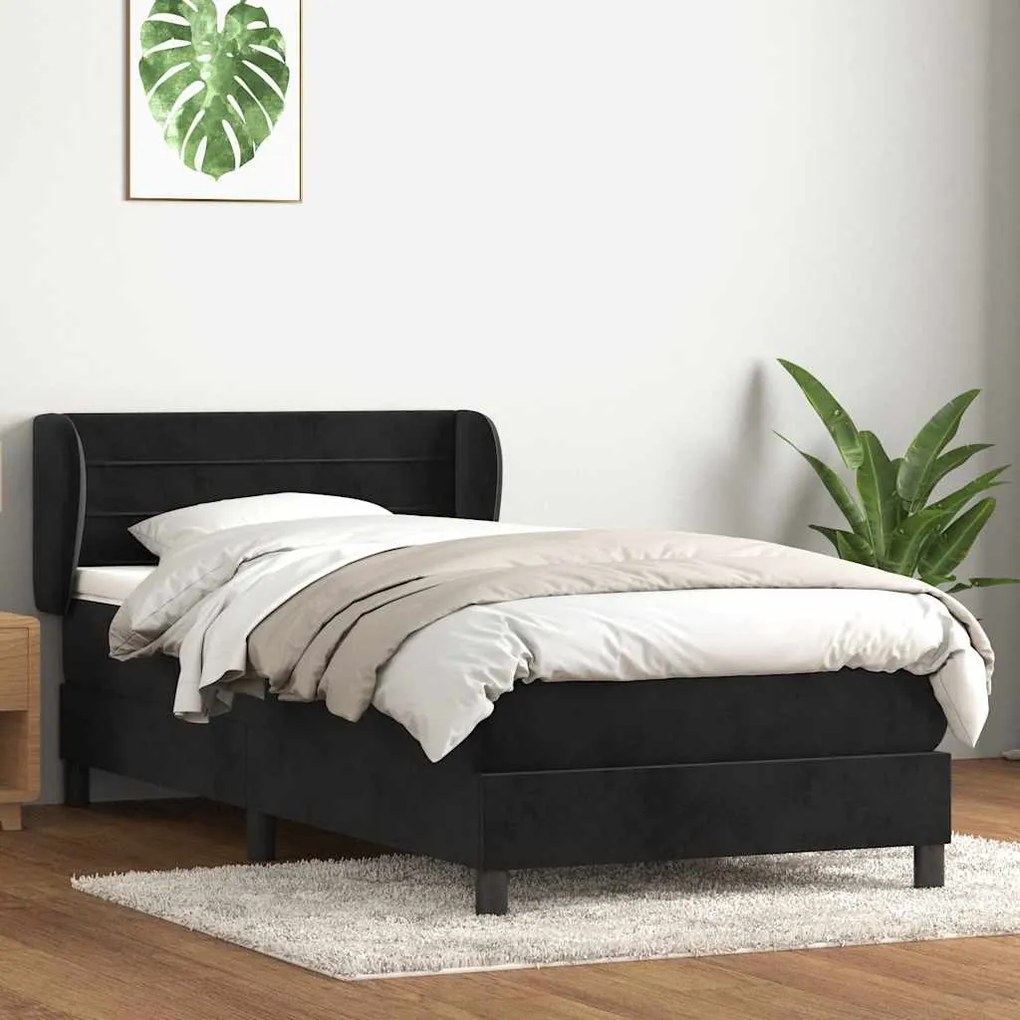 vidaXL Cama com molas/colchão preto 80x210 cm veludo