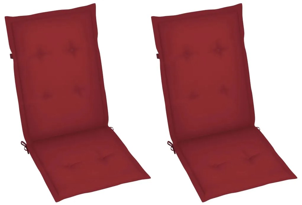 Cadeiras jardim c/ almofadões vermelho tinto 2 pcs teca maciça