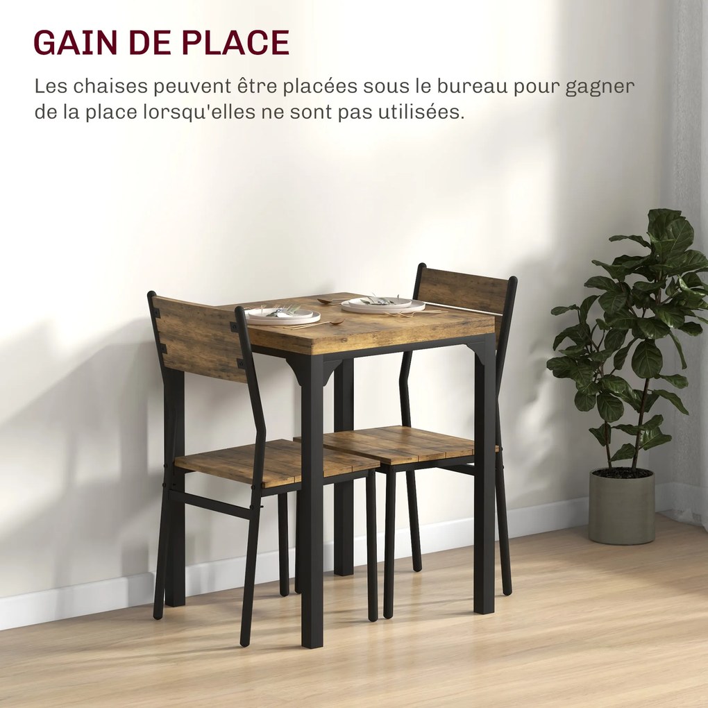 Conjunto de mesa de jantar com 2 cadeiras encaixáveis, para cozinha, sala de estar e casa, estilo rústico