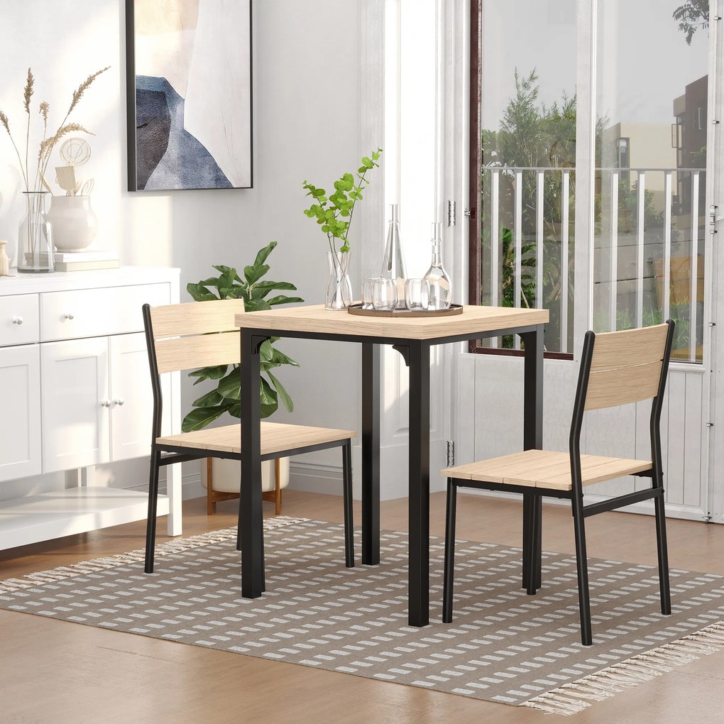 Conjunto de mesa e cadeiras para 2 pessoas, conjunto de jantar de 3 peças com 2 cadeiras encaixáveis em carvalho claro