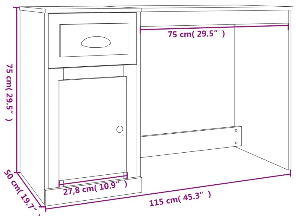 Secretária c/ gaveta 115x50x75 cm derivados de madeira branco