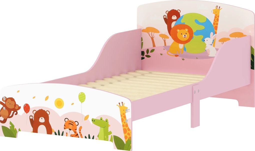 Cama infantil de chão 140 x 70 cm, (COLCHÃO NÃO INCLUID) com base de ripas de madeira, design baixo e seguro, cor-de-rosa
