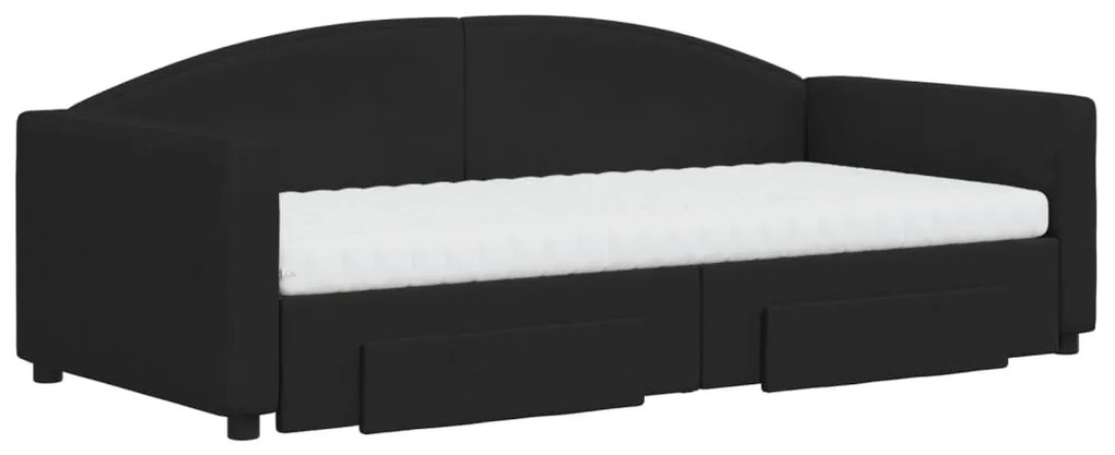 Sofá-cama com gavetão e gavetas 90x190 cm tecido preto