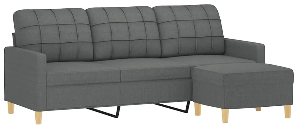 Sofá de 3 lugares com apoio de pés 180 cm tecido cinza-escuro