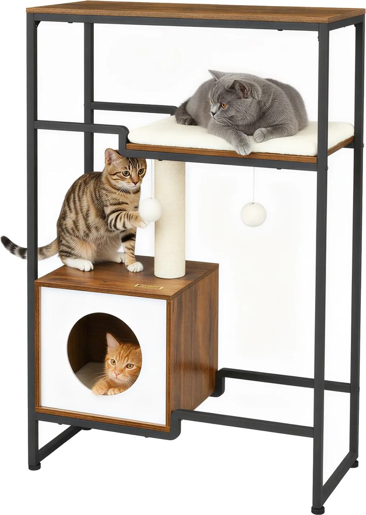 Arranhador para gatos, com prateleira 74 x 34 x 114 cm castanho