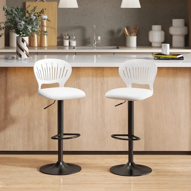 Conjunto de 2 Bancos Altos de Cozinha Giratórios a 360° Reguláveis em Altura de 84-105 cm 40,5x43x84-105 cm Branco