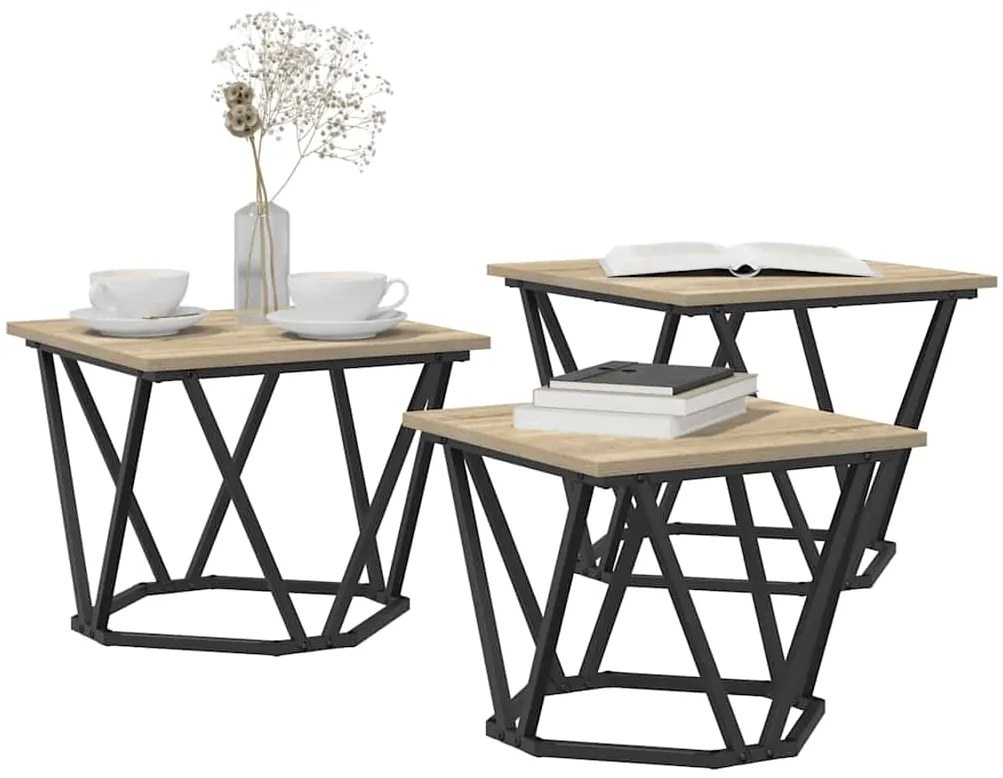 Mesas Laterais vidaXL 3 pcs Carvalho Sonoma Madeira Engenharia