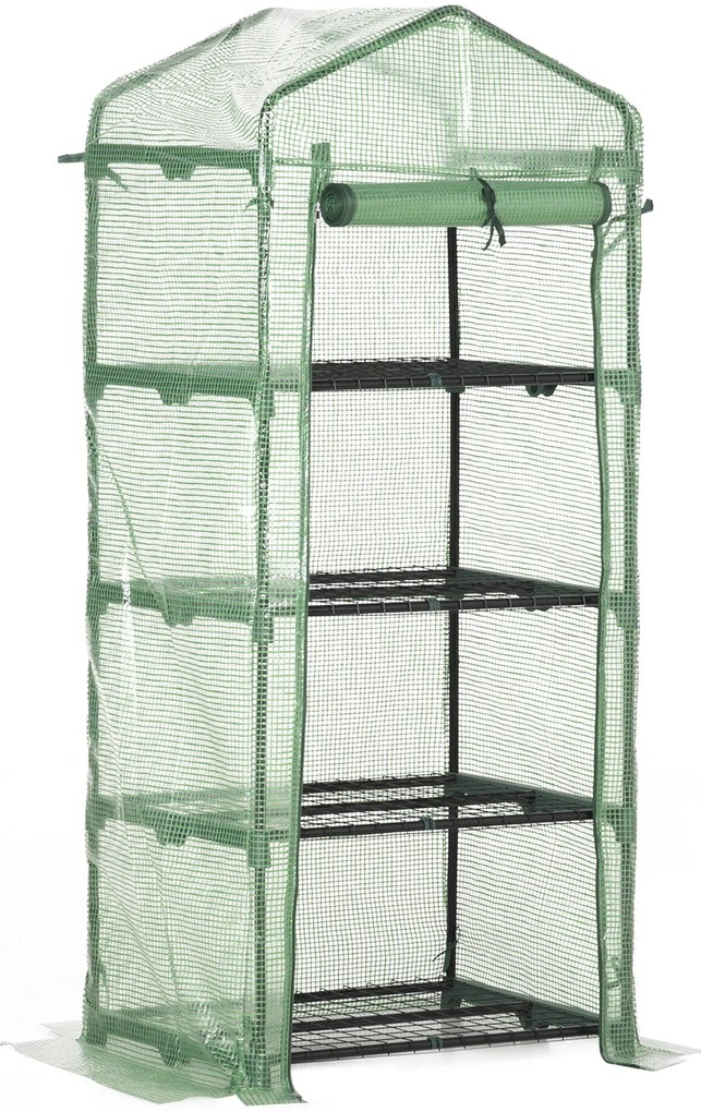 Estufa de Jardim com 4 Prateleiras e Cobertura de PE Estufa de Aço para Cultivo de Plantas Flores 69x50x160cm Verde