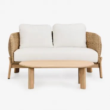 Conjunto De Jardim Leilan Com Sofá De 2 Lugares E Mesa De Centro Em Madeira De Acácia E Rattan Marrom Acácia Claro - Sklum