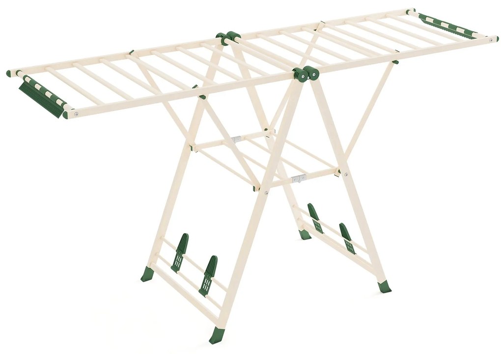 Estendal de metal dobrável para secar roupas com asas ajustáveis ​​em altura - Branco