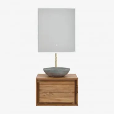 Conjunto De Móveis De Banheiro Em Madeira De Teca Jabari Madeira De Teca & Cimento Cinzento Redondo Ø40 Cm Tarsis & Led - Sklum