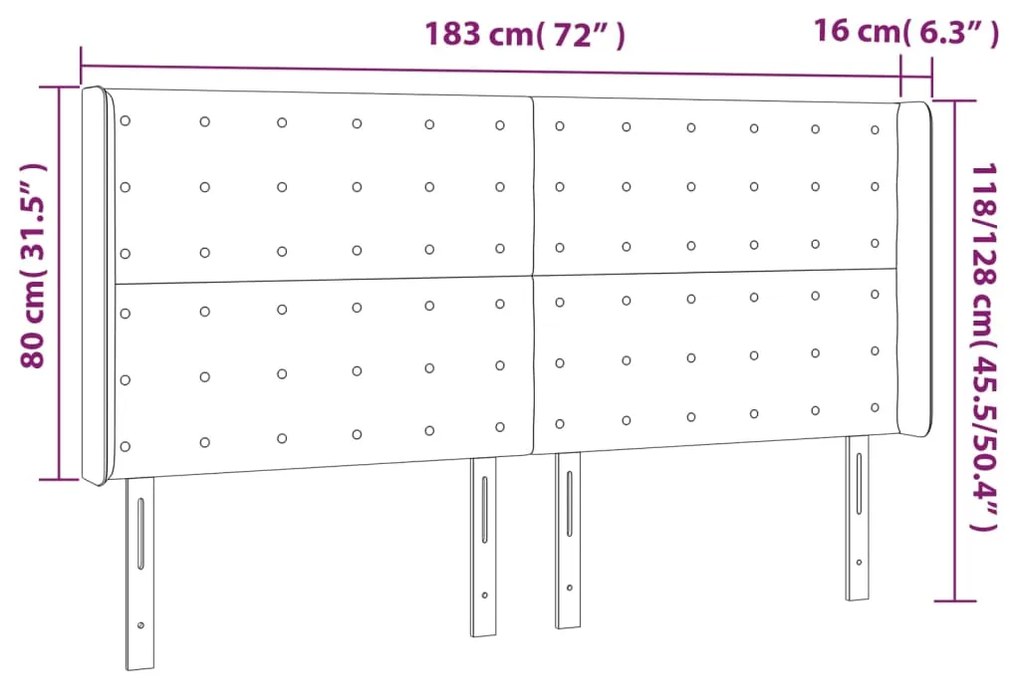 Cabeceira cama c/ abas tecido 183x16x118/128 cm cinzento-claro