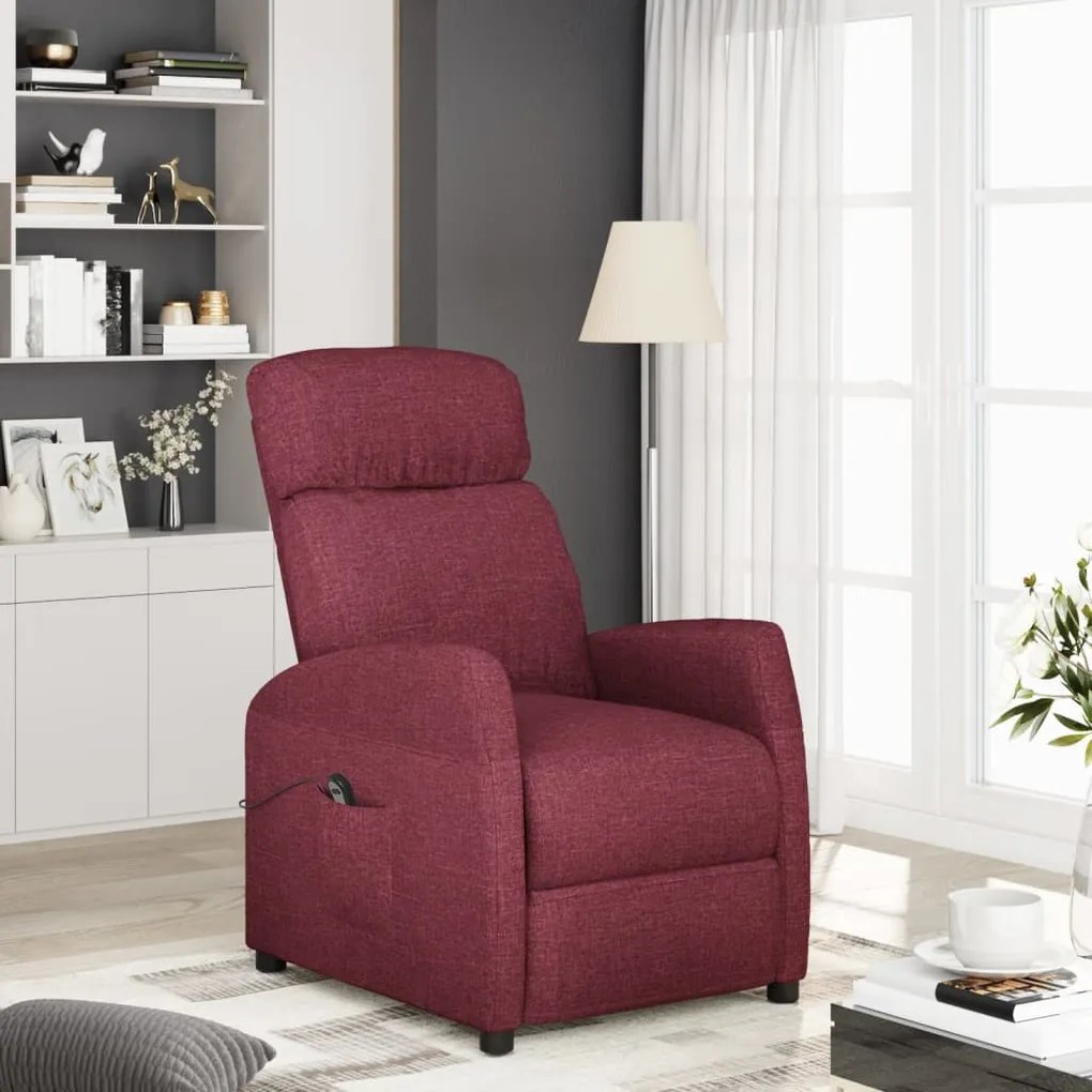 vidaXL Poltrona elevatória tecido vermelho tinto