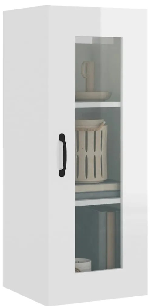 Armário de parede suspenso 34,5x34x90 cm branco brilhante